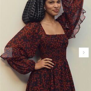 Elegant Red and Black Floral Dress